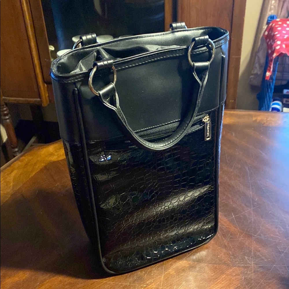 Black Structured Wine Tote with Glossy Finish by Primeware Like New